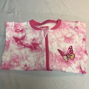 Tuffy Pink Tie-Dye Baby sleeper with embroidered butterfly